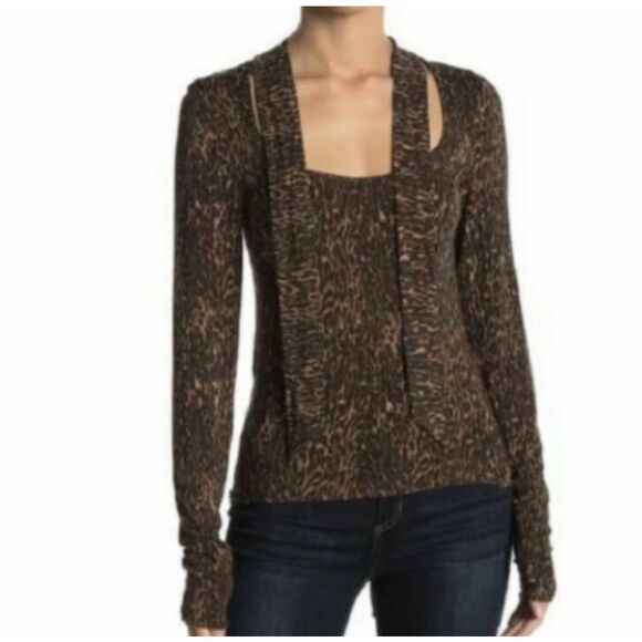 Free People Women's Wild Thing Leopard Print Top Copper Brown Medium - Picture 1 of 8